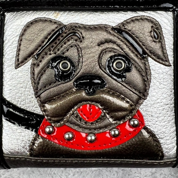 Brighton Womens Wallet Multicolor Leather Silver Pug Dog Studded Pockets Handbag - Picture 2 of 11